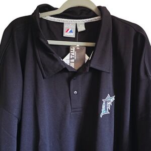 MLB Florida Marlins Big & Tall 5X Majestic Black Polo Shirt Baseball NWT